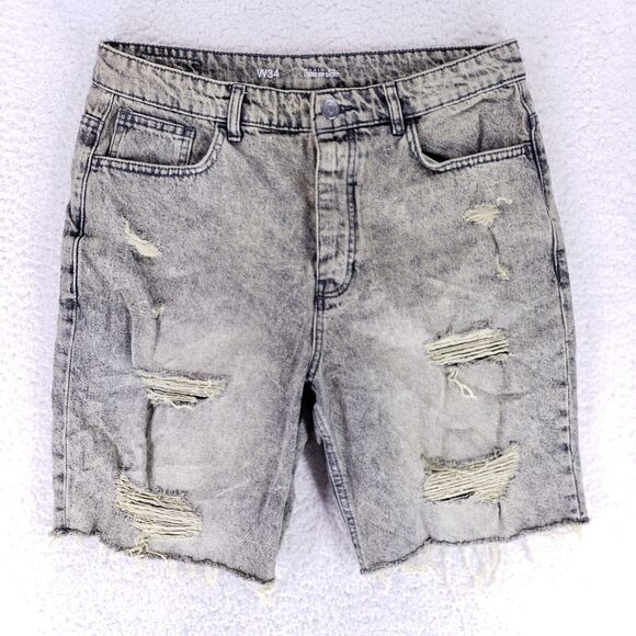 Denim Co Jean Shorts Denim Cotton Mens SZ 34 Blue Yellow VTG 90s Button Fly Y2K - Picture 1 of 12